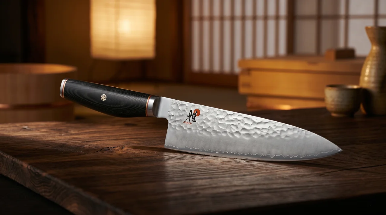 Miyabi 6000MCT Gyutoh 20 cm en cocina tradicional japonesa con shoji al fondo