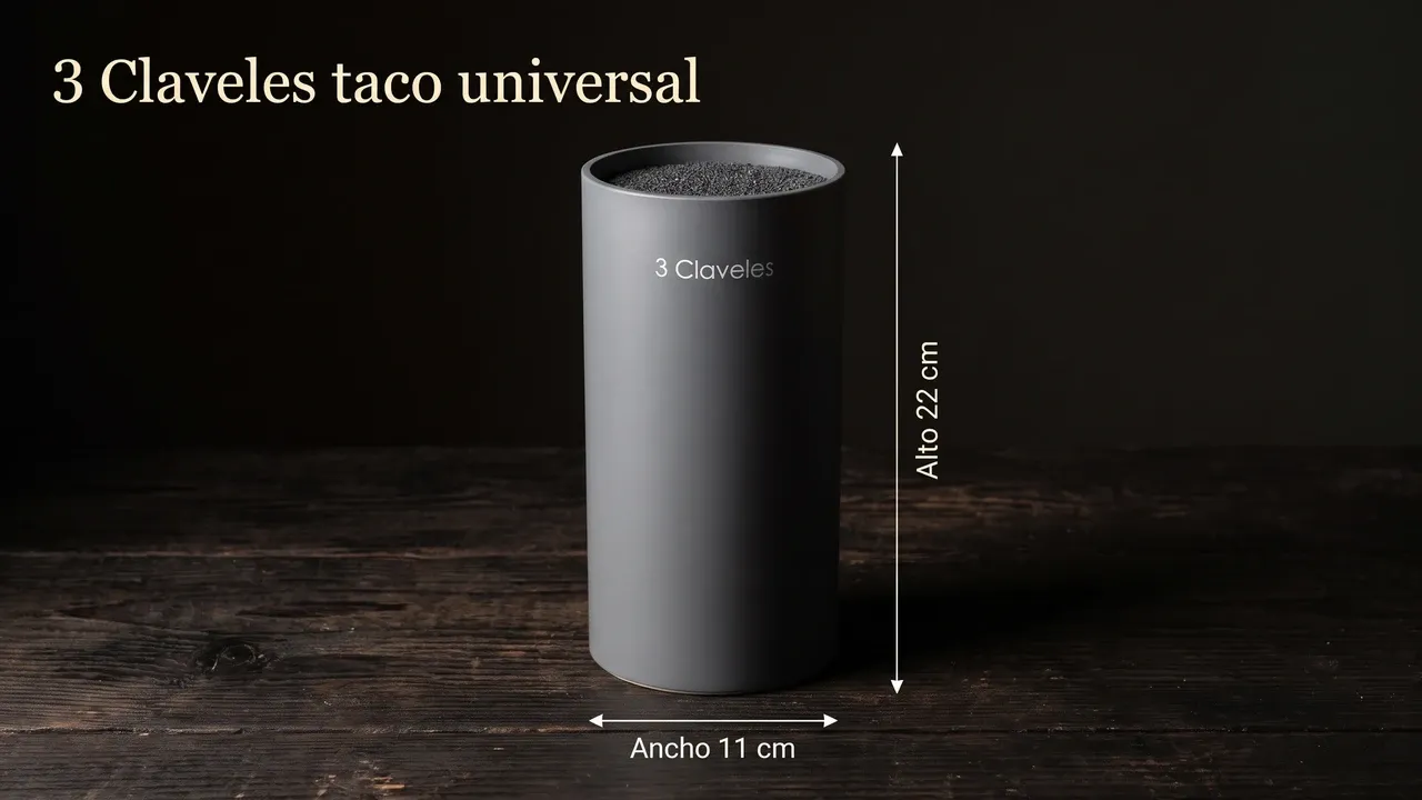 Medidas del taco universal 3 Claveles gris: 11 cm de ancho y 22 cm de alto, acotado sobre madera de hinoki oscura