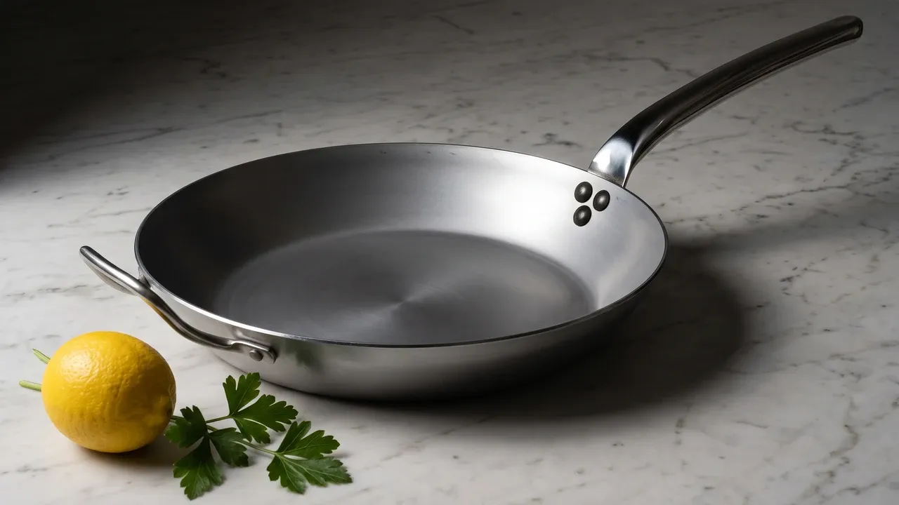 Hierro mango inox 32 cm, sartén de acero al carbono de 32 cm