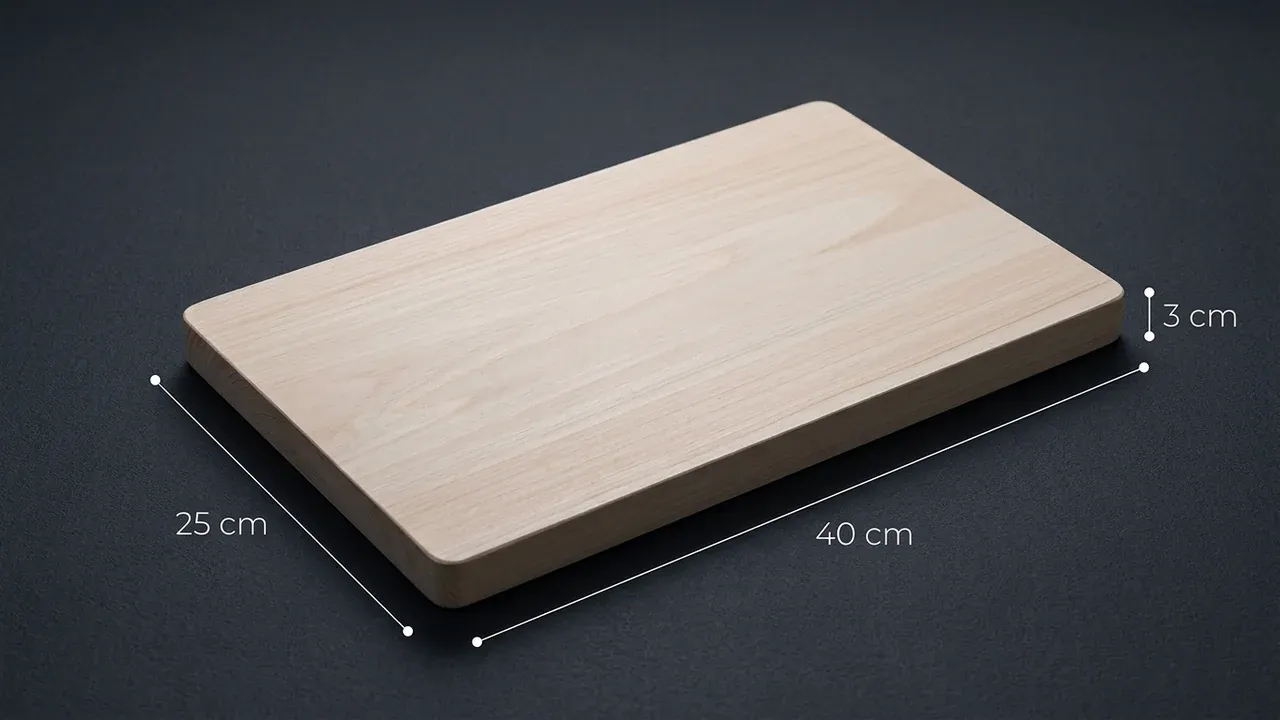 Medidas de la tabla de corte Miyabi de hinoki: 40 cm de largo, 25 cm de ancho y 3 cm de grosor profesional