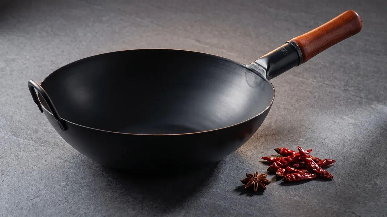 YOSUKATA 34 cm presazonado, wok de acero al carbono de 34 cm