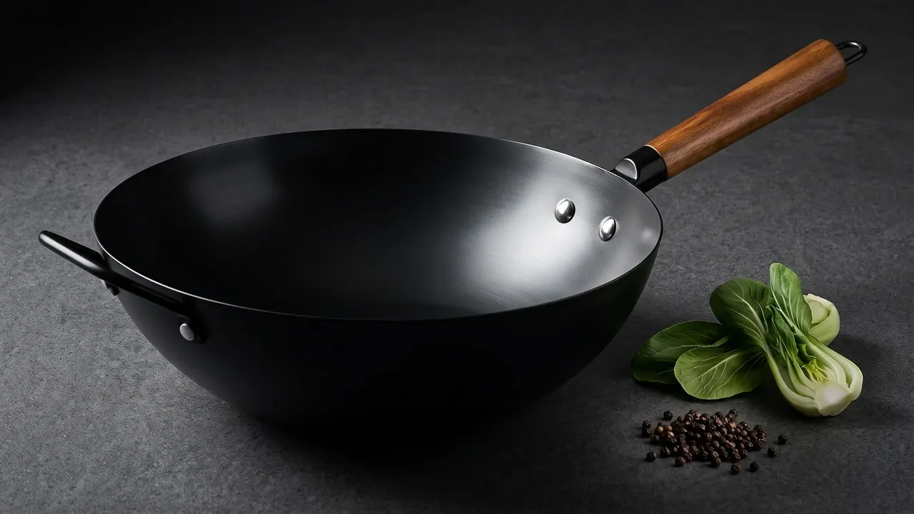 Amazon Basics presazonado, wok de acero al carbono de 32 cm