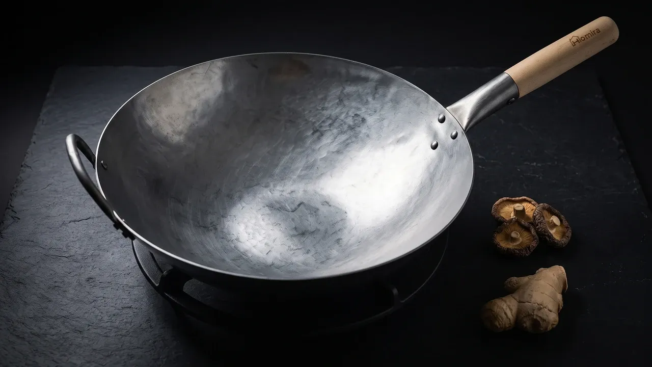 Homira 36 cm fondo redondo, wok de acero al carbono de 36 cm