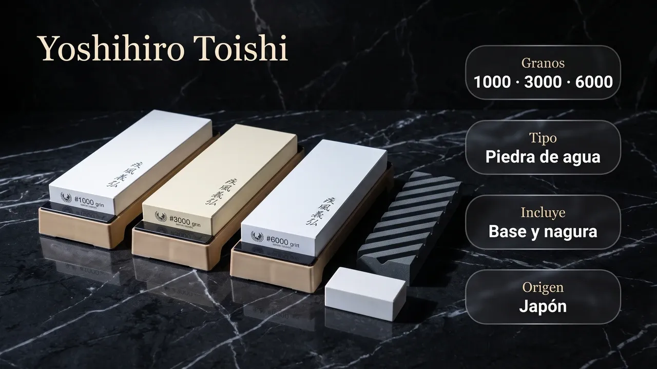 Datos del juego Yoshihiro Toishi: grano 1000 para recuperar filo, 3000 para refinar y 6000 para pulir, cada piedra con su base